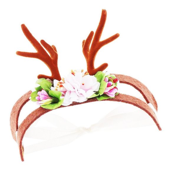 Pet Elk Cat Antler Headband Flower Pet Headwear Christmas Deco Costume Cosplay - Picture 7 of 8